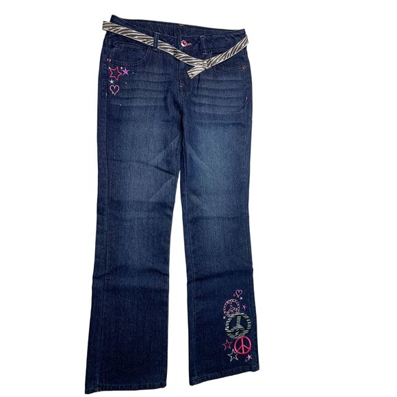 Canyon River Blues Girls 16 Dark Denim Jeans Heart Star Peace Sign embellished Z - Picture 2 of 7